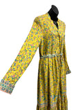 Long Button Up Dress with Drawstring Belt / Yellow