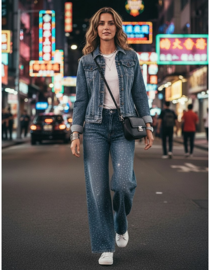 Diamonte denim straight leg jeans