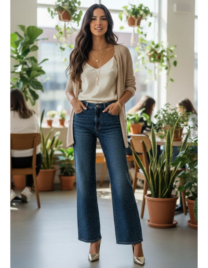 Diamonte denim straight leg jeans