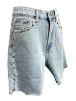 Distressed Look Light Denim Shorts with Studs