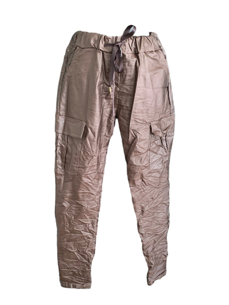 Italian Faux Leather Cargo Pants