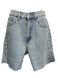 Distressed Look Light Denim Shorts with Studs