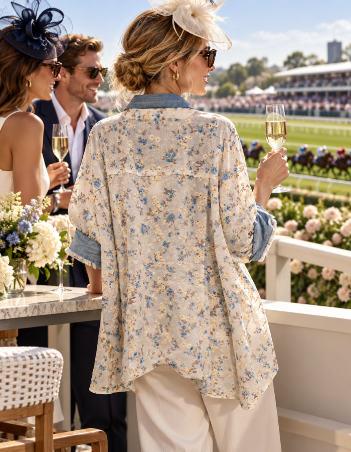Floral Denim Sleeve Shirt