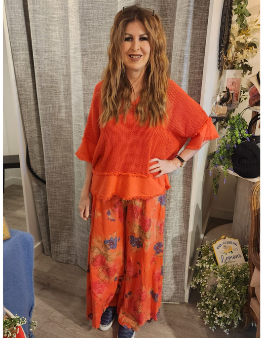 Fringed Mesh & Linen Top