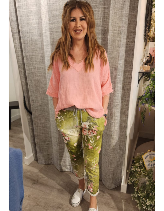Green Floral Track Pants