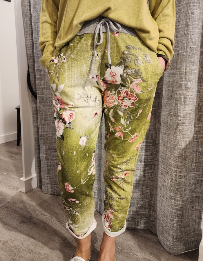 Green Floral Track Pants