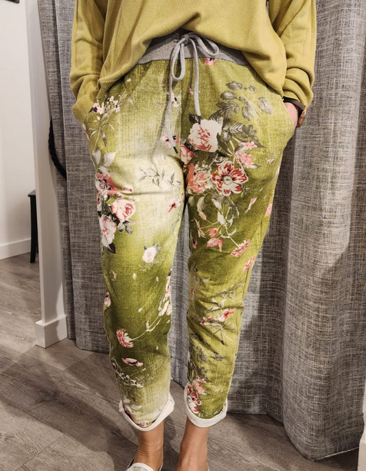 Green Floral Track Pants