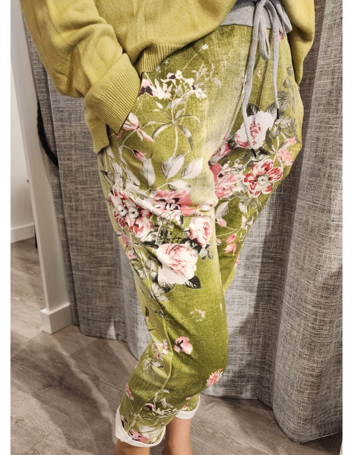 Green Floral Track Pants