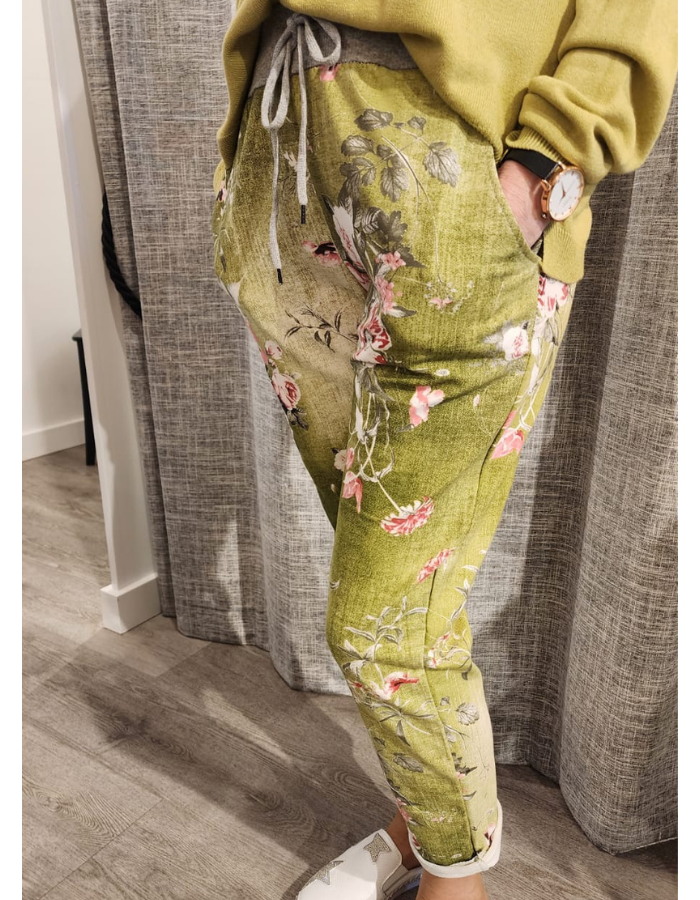 Green Floral Track Pants