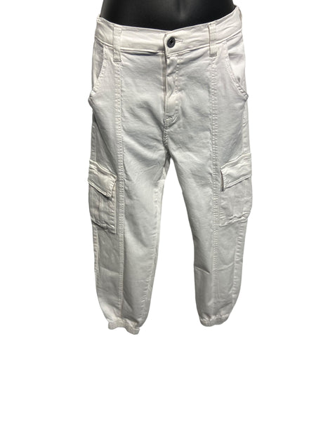 White Cargo Pants with Elasticised Ankles