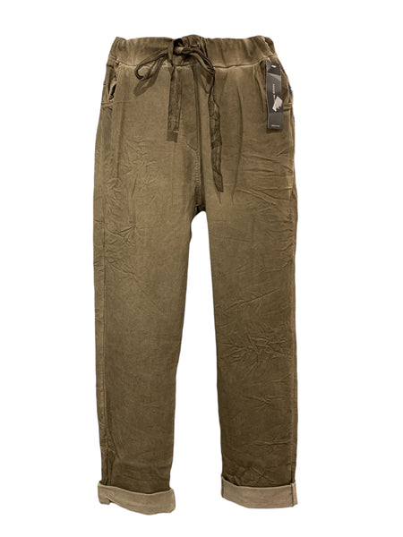 Italian Stretch Washed Colour Pants with Front and Back Pockets