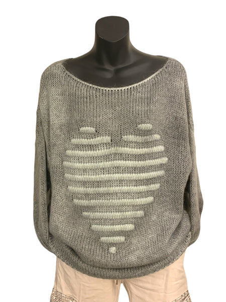 Italian Boat Neck Knit Top “Heart”