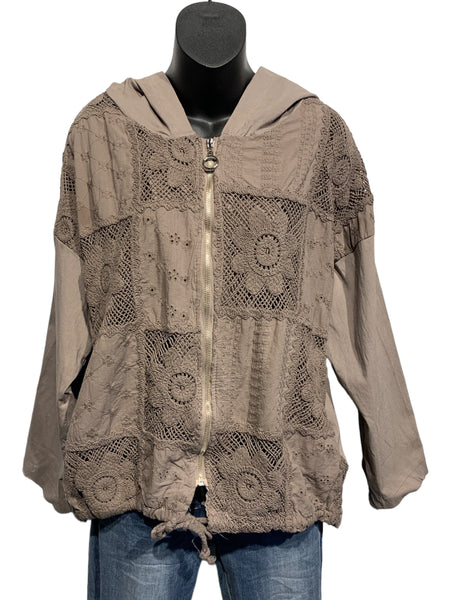 Italian Cotton Blend Jacket with Crochet Front / Dark Mocha