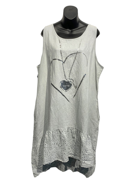 Italian Cotton and Linen Blend Hi Low Sleeveless Dress with Side Pockets