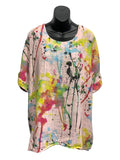 Italian Cotton and Linen Blend Top “Splashes of Paint”