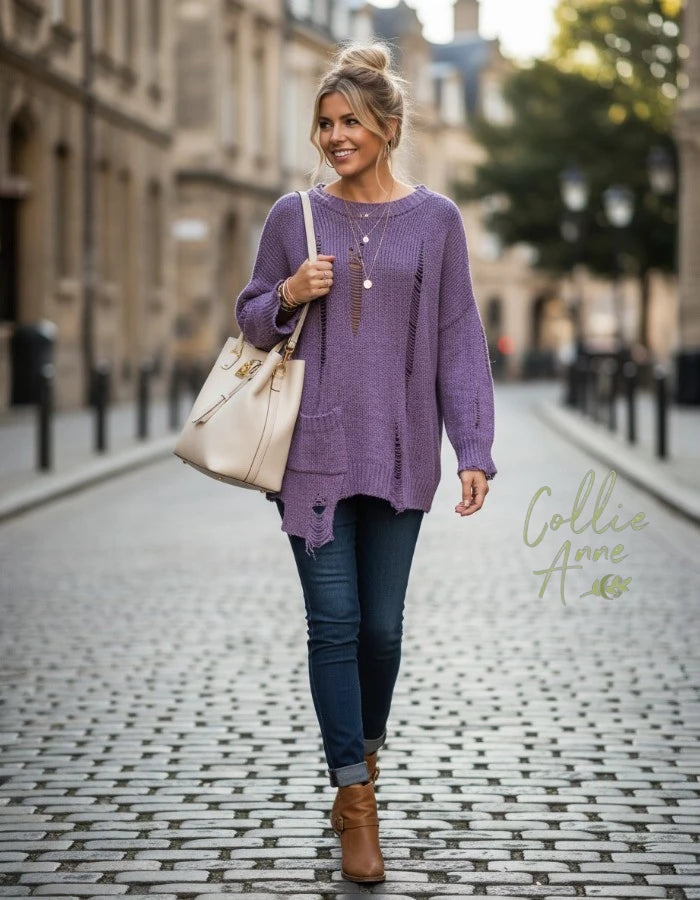 Distressed Knit with Feature Pocket - Indigo Blue