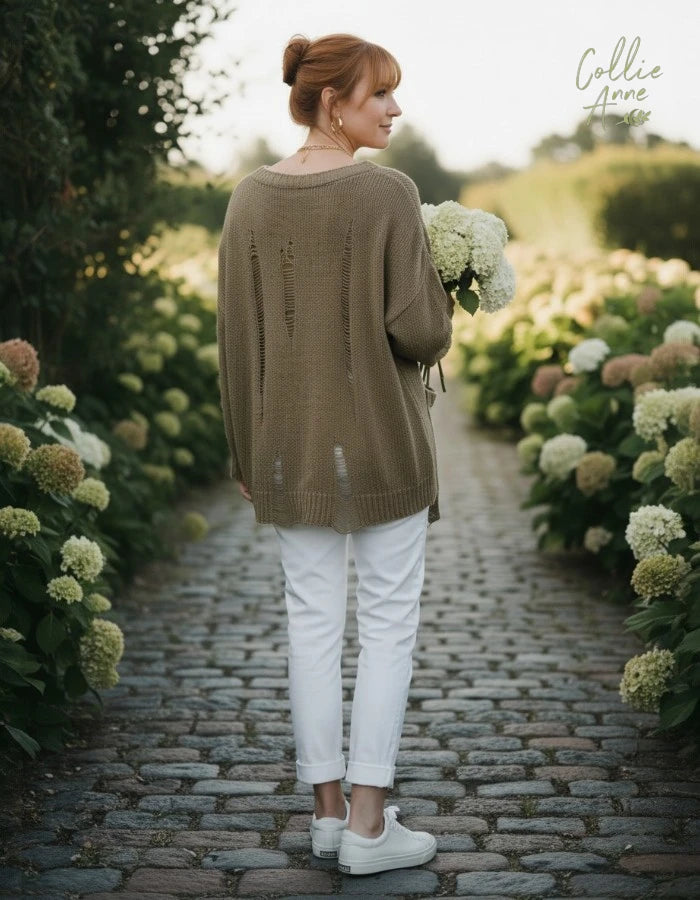Distressed Knit with Feature Pocket - Khaki Grove