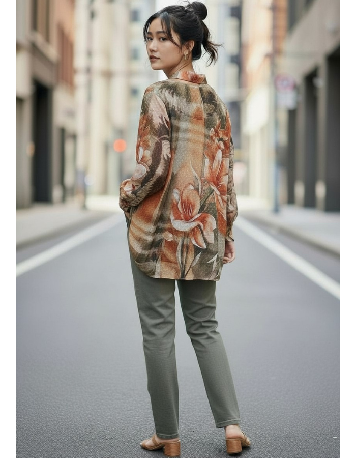 La Femme Viscose Shirt with Moss Rust Tones