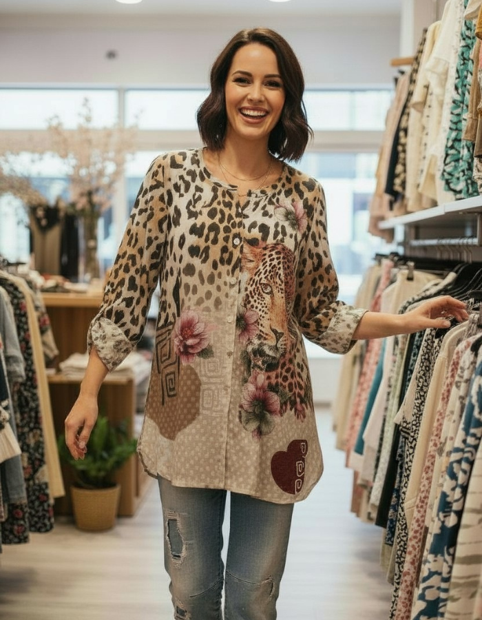 Leopard Print Flowing Viscose Shirt