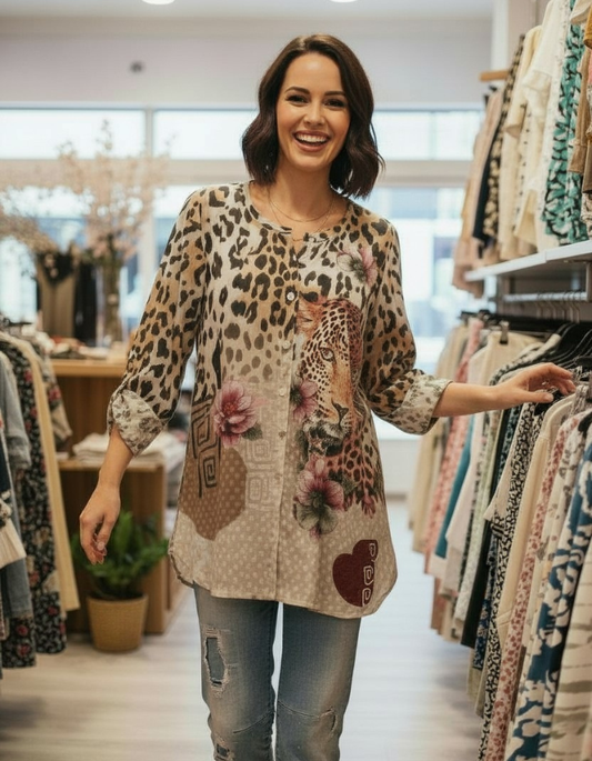 Leopard Print Flowing Viscose Shirt