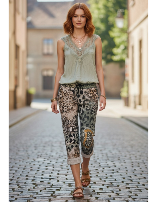 Leopard Print Stretch Moss Pants