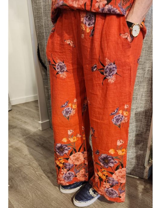 Linen Floral Pants