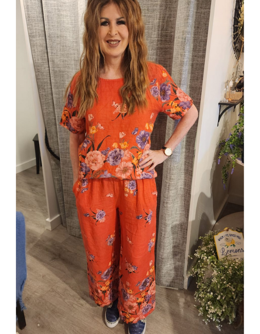Linen Floral Pants