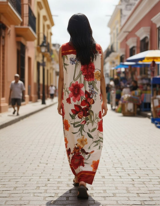 Sleeveless Hibiscus Robe Dress