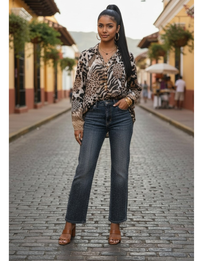 Diamonte denim straight leg jeans