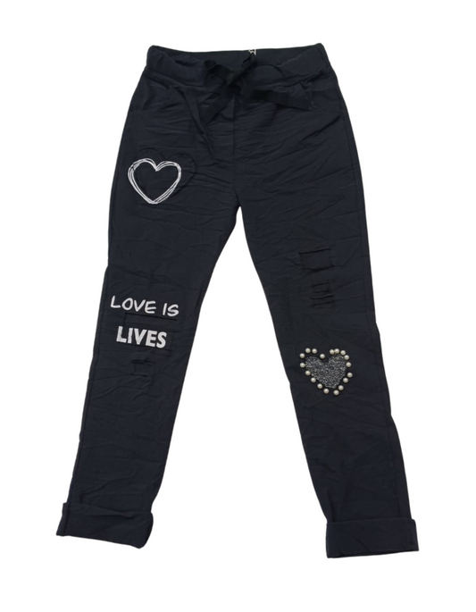 "Love is Lives" Pearl Heart Pants
