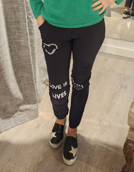 "Love is Lives" Pearl Heart Pants