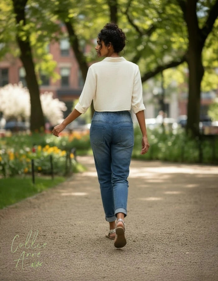 Blue Denim-look stretch pants 'For I know the stars'