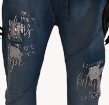 Blue Denim-look stretch pants 'For I know the stars'
