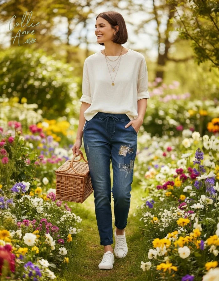 Denim-Look Blue Stretch & Shine Pants 'You Have What You Give'