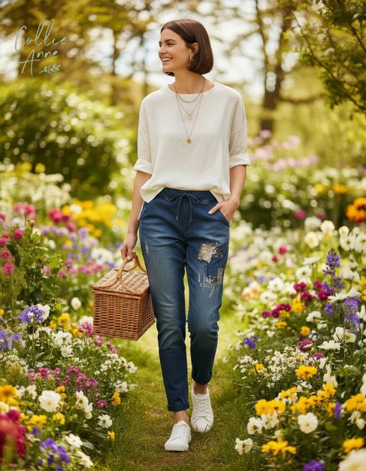 Denim-Look Blue Stretch & Shine Pants 'You Have What You Give'