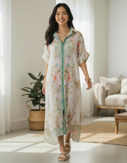 "Katie" Pastel Peony Robe Dress