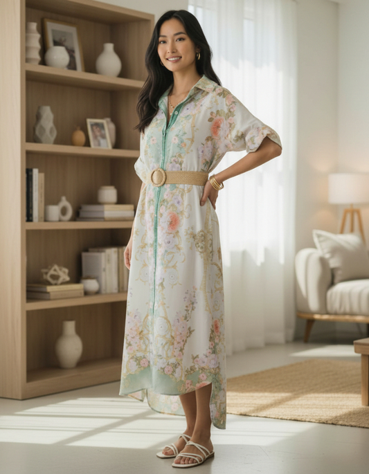 "Katie" Pastel Peony Robe Dress
