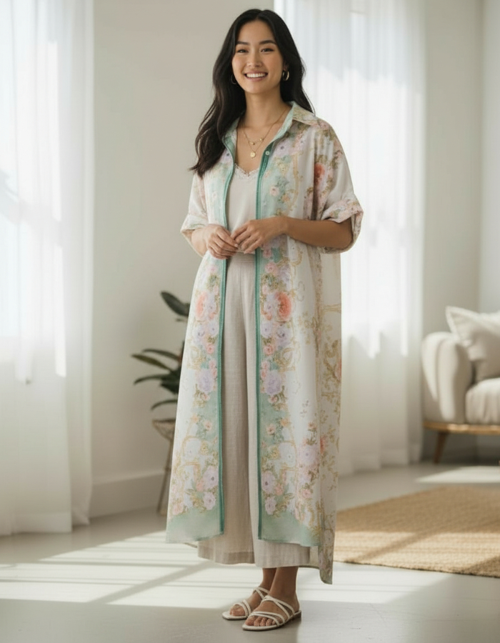 "Katie" Pastel Peony Robe Dress