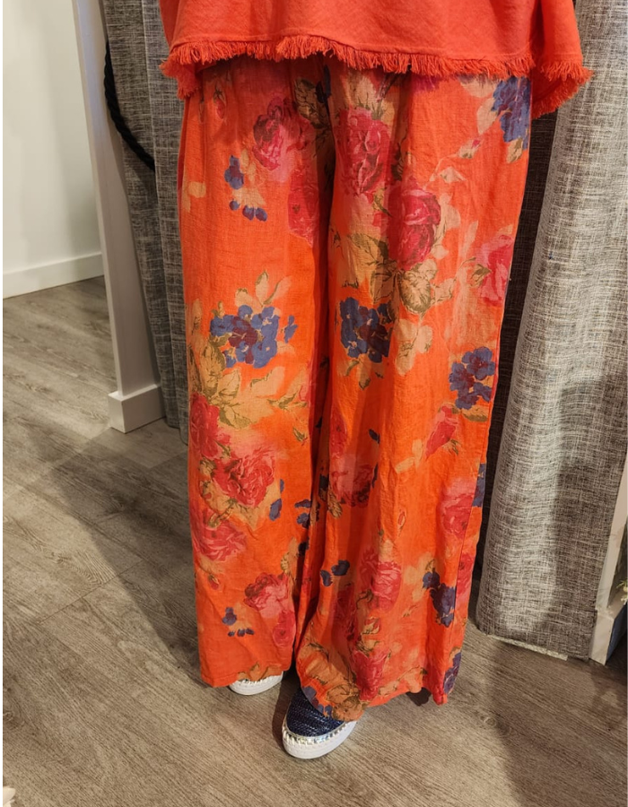 Peony Rose Linen Floral Pants