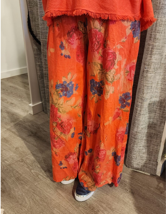 Peony Rose Linen Floral Pants