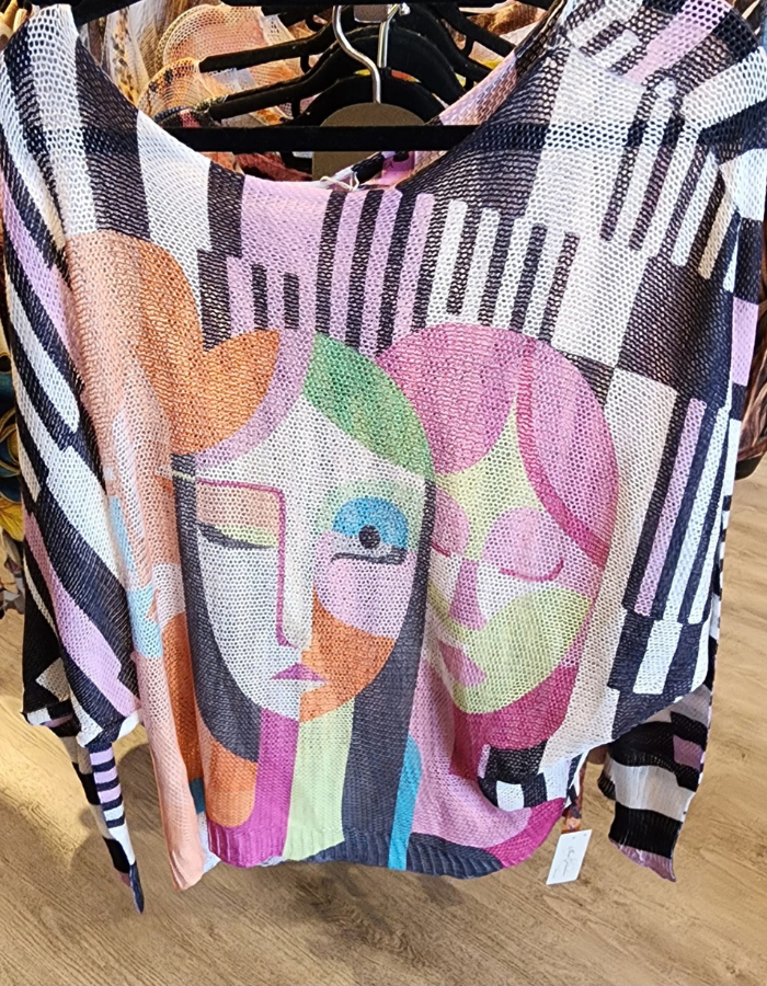 Light-weight Batwing Printed Knit - Picasso Faces