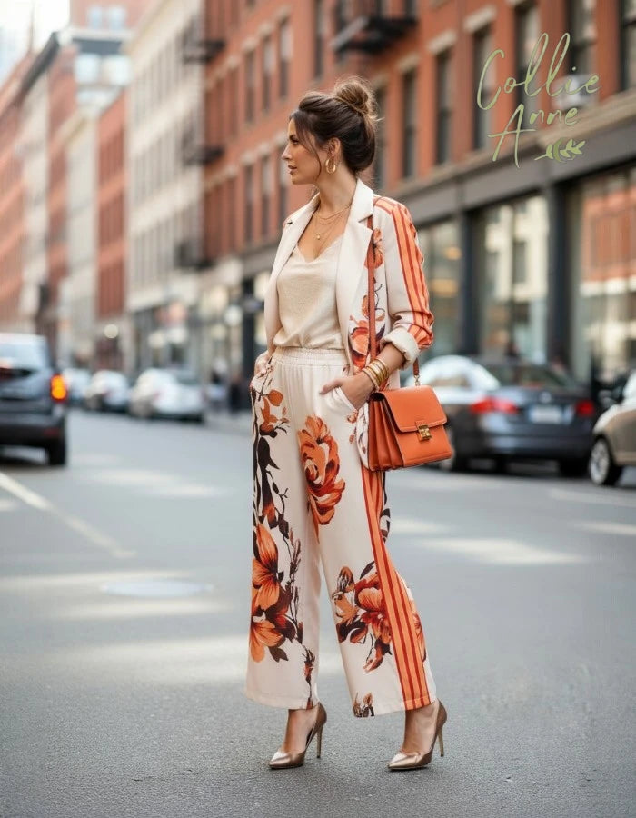 Hibiscus Floral Blazer in Cream & Coral