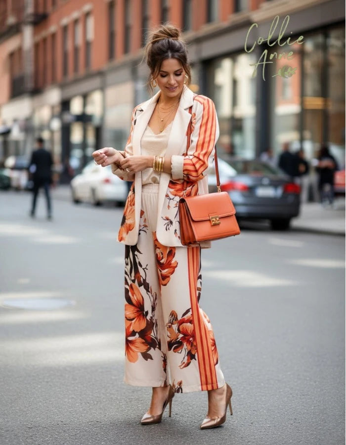 Hibiscus Floral Blazer in Cream & Coral