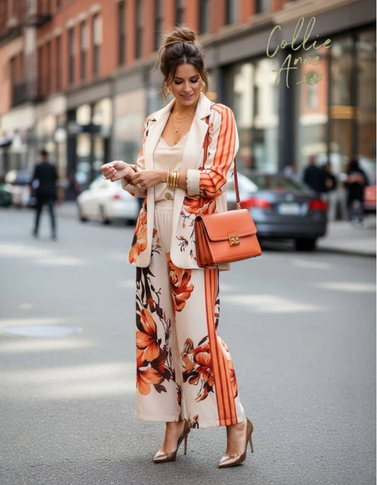 Hibiscus Floral Blazer in Cream & Coral