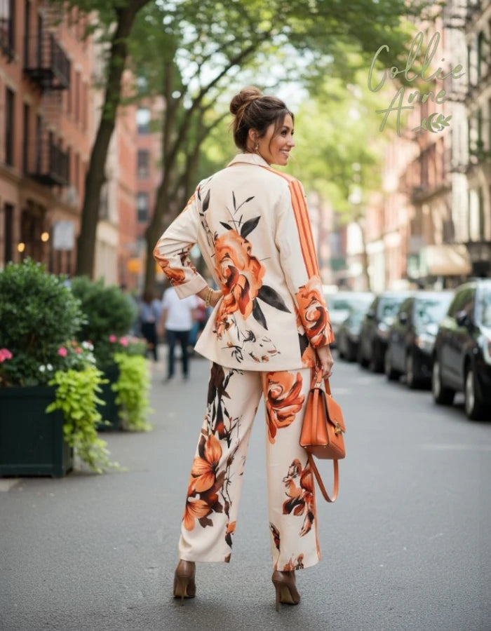 Hibiscus Floral Blazer in Cream & Coral