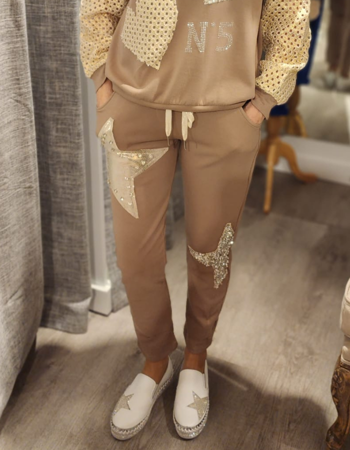 Sequin Star Leg Track Pants
