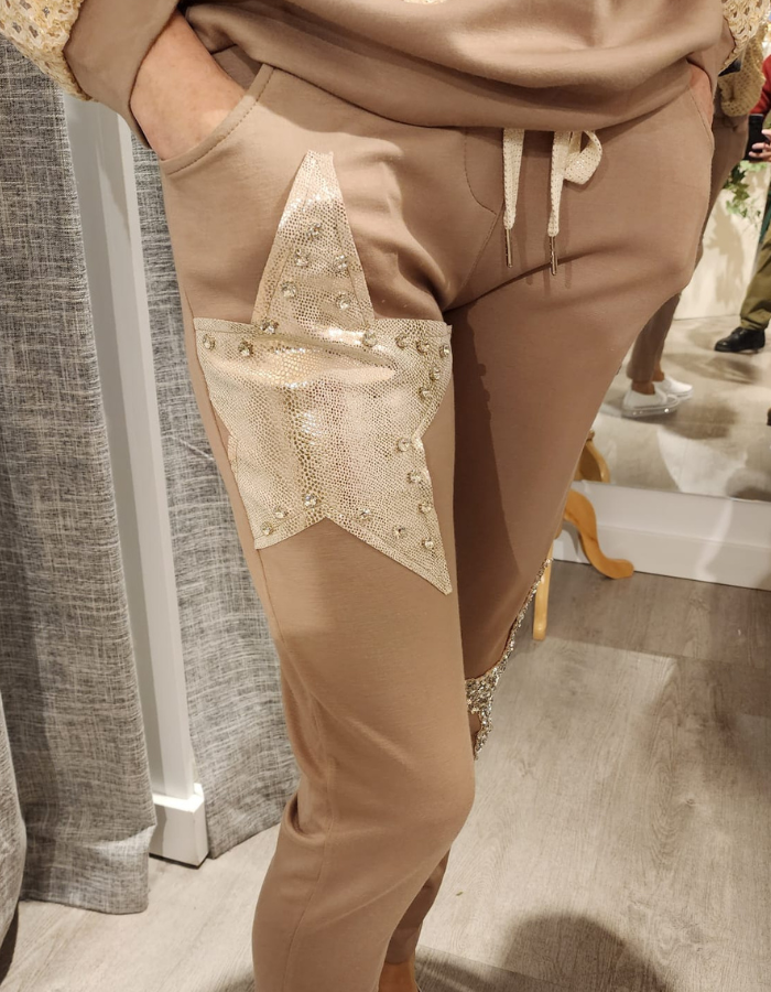 Sequin Star Leg Track Pants