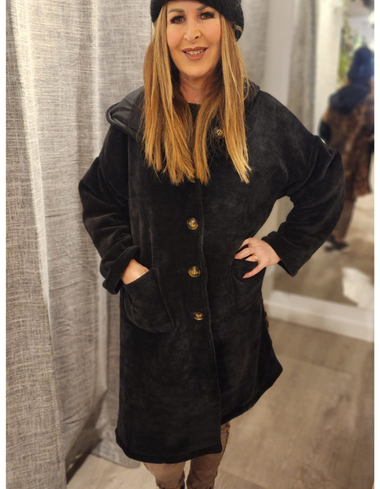 Soft Corduroy Leopard Print Hearts Coat