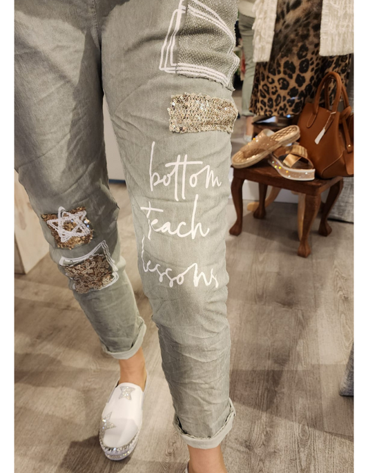 Sparkle Patch Tie Waist Pants