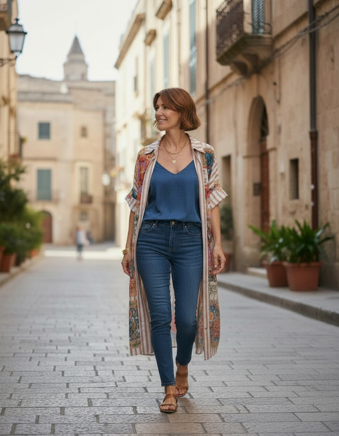 "Elena" Baroque Striped Robe Dress